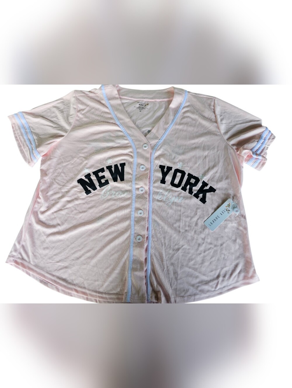 "New York" Baseball Jersey-Style Button-Front Top